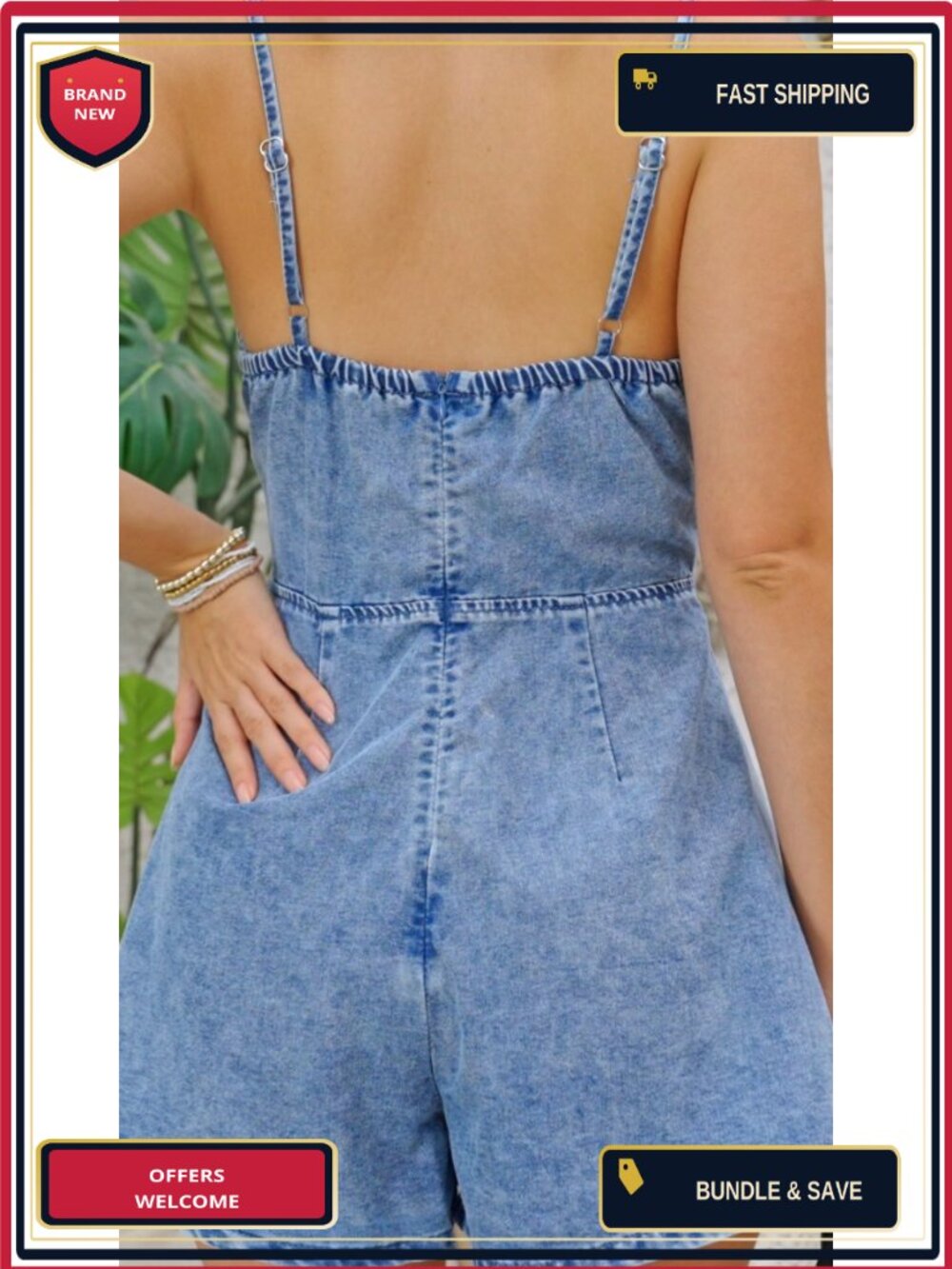 Denim Romper Jumpsuit Sleeveless Wide Leg Bowknot Cowgirl Country Concert Outfit - Picture 4 of 6